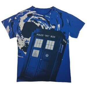 Vintage DR. WHO Tee Shirt Kids Small US S Doctor Who Tardis Telephone Booth Blue